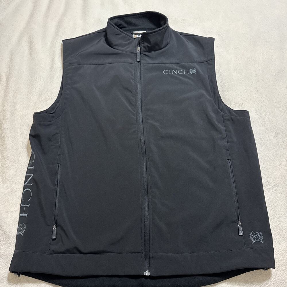 Cinch Softshell Western Vest Men’s XXL 2XL Black Bonded Fleece Full Zip